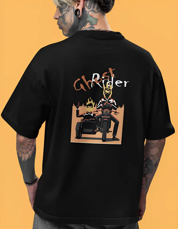 TOFFTEES_Popular_Oversized_Ghost_Rider_Half_Sleeves_Black_T-shirt
