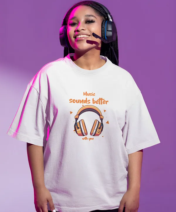 TOFFTEES_Premium_French_Terry_Fabric__(220_GSM)_White_Oversized_MusicSoundsBetter_Half_Sleeves_Women's_T-shirt