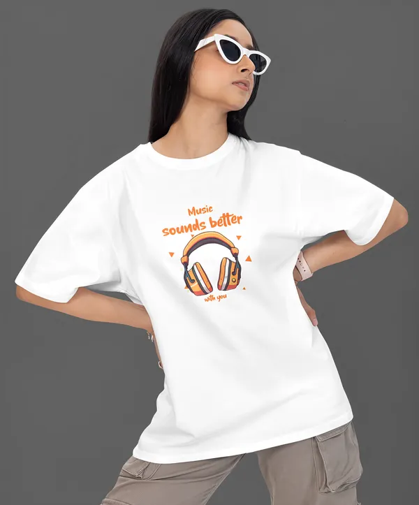 TOFFTEES_Premium_French_Terry_Fabric__(220_GSM)_White_Oversized_MusicSoundsBetter_Half_Sleeves_Women's_T-shirt