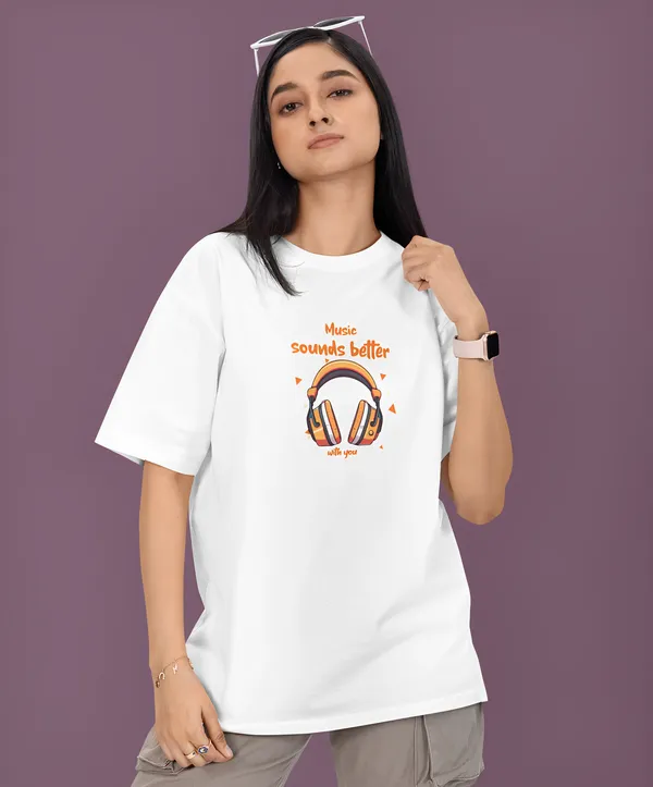 TOFFTEES_Premium_French_Terry_Fabric__(220_GSM)_White_Oversized_MusicSoundsBetter_Half_Sleeves_Women's_T-shirt