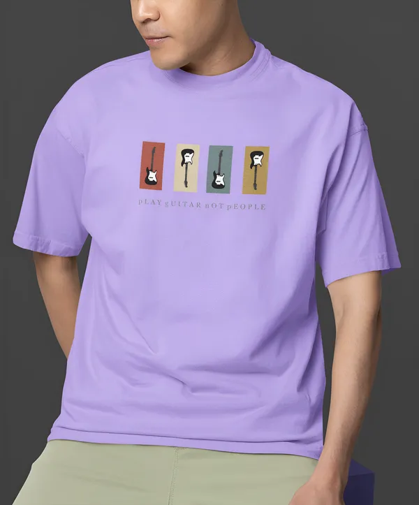 TOFFTEES_Premium_French_Terry_Fabric__(220_GSM)_Lavender_Oversized_PlayGuitar_Half_Sleeves_T-shirt