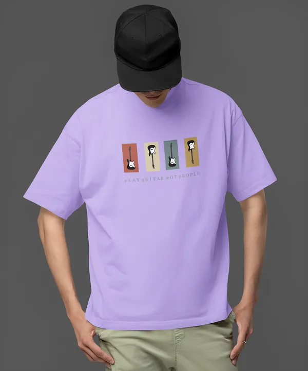 TOFFTEES_Premium_French_Terry_Fabric__(220_GSM)_Lavender_Oversized_PlayGuitar_Half_Sleeves_T-shirt