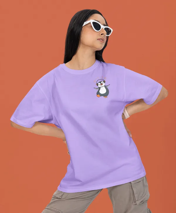 TOFFTEES_Premium__French_Terry_Fabric__(220_GSM)_Lavender_Oversized_Music&Headphones_Half_Sleeves_Women's_T-shirt