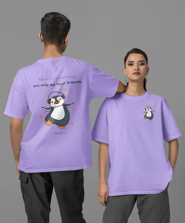 TOFFTEES_Premium__French_Terry_Fabric__(220_GSM)_Lavender_Oversized_Music&Headphones_Half_Sleeves_Women's_T-shirt