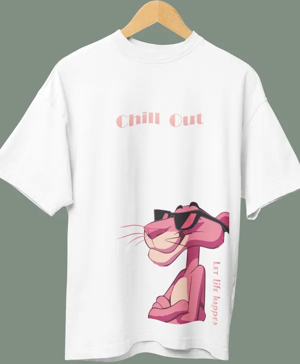 TOFFTEES_Premium_French_Terry_Fabric__(220_GSM)_White_Oversized_Chill_Out_Half_Sleeves_T-shirt