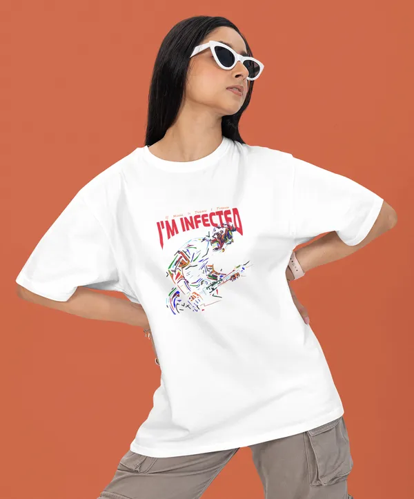 TOFFTEES_Premium_French_Terry_Fabric__(220_GSM)_White_Oversized_Infected_Half_Sleeves_Women's_T-shirt