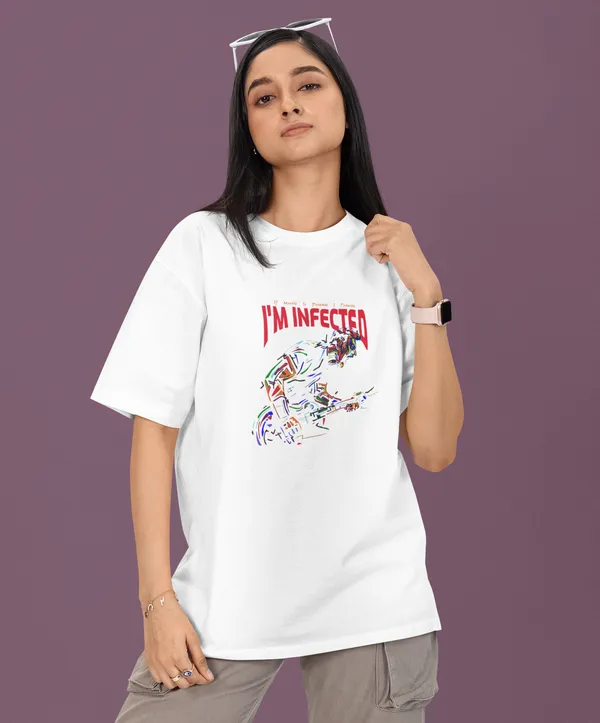 TOFFTEES_Premium_French_Terry_Fabric__(220_GSM)_White_Oversized_Infected_Half_Sleeves_Women's_T-shirt