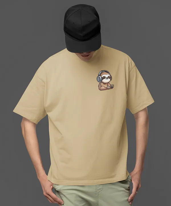 TOFFTEES_Premium_French_Terry_Fabric__(220_GSM)_Beige_Oversized_FeelTheNote_Half_Sleeves_T-shirt