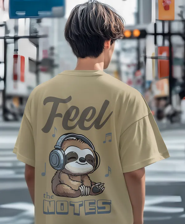 TOFFTEES_Premium_French_Terry_Fabric__(220_GSM)_Beige_Oversized_FeelTheNote_Half_Sleeves_T-shirt