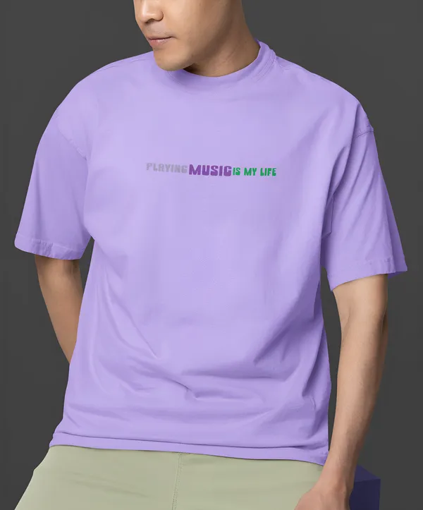 TOFFTEES_Premium_French_Terry_Fabric__(220_GSM)_Lavender_Oversized_PlayingMusic_Half_Sleeves_T-shirt