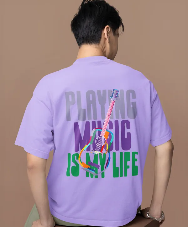 TOFFTEES_Premium_French_Terry_Fabric__(220_GSM)_Lavender_Oversized_PlayingMusic_Half_Sleeves_T-shirt