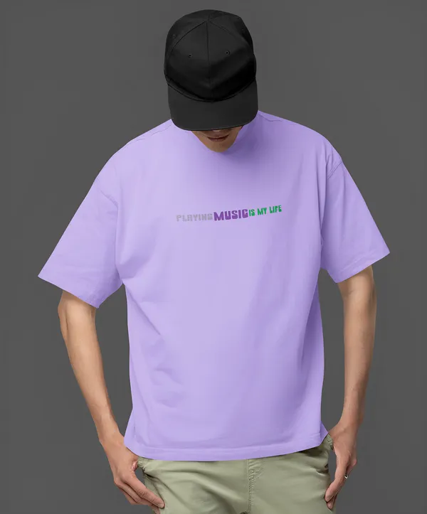 TOFFTEES_Premium_French_Terry_Fabric__(220_GSM)_Lavender_Oversized_PlayingMusic_Half_Sleeves_T-shirt