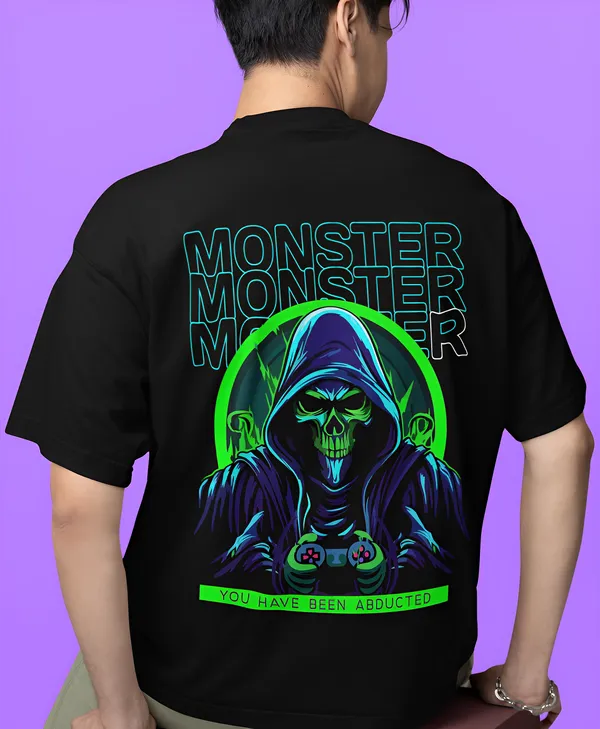 TOFFTEES_Premium_Black_Oversized_Monster_Half_Sleeves_T-shirt_|_French_Terry_Fabric__(220_GSM)