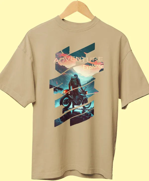TOFFTEES_Premium_French_Terry_Fabric__(220_GSM)_Beige_Oversized_Adventure_Explorer_Half_Sleeves_T-shirt_For__Men
