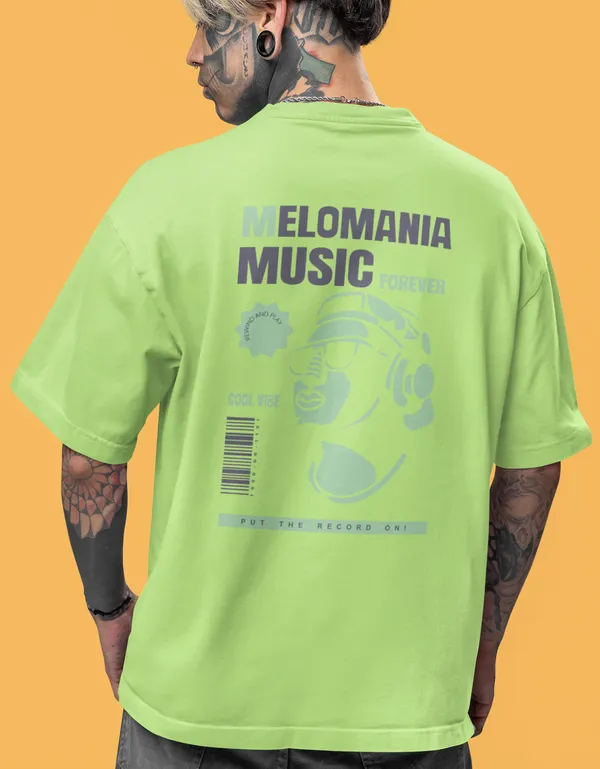 TOFFTEES_Music_Popular___(200_GSM)_Oversized_Melomaniac_Half_Sleeves_Parrot_Green_T-shirt