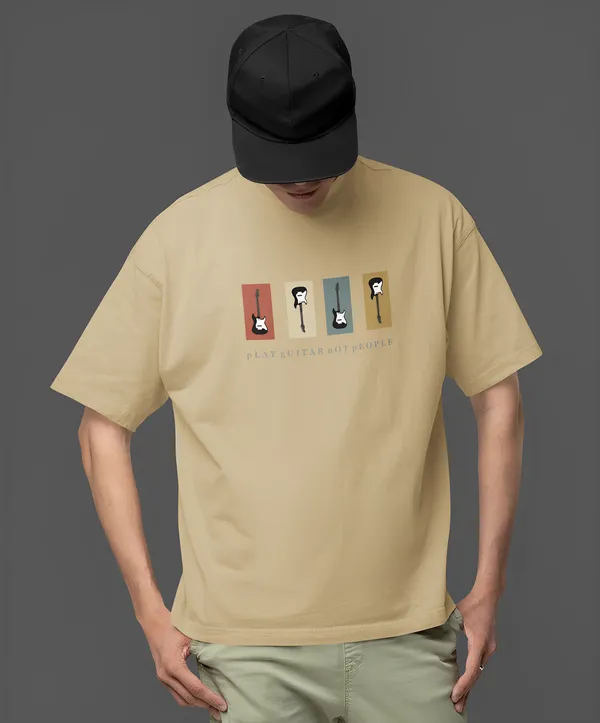 TOFFTEES_Premium_French_Terry_Fabric__(220_GSM)_Beige_Oversized_PlayGuitar_Half_Sleeves_T-shirt