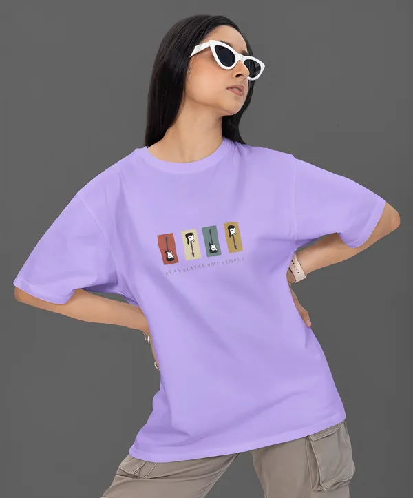 TOFFTEES_Premium_French_Terry_Fabric__(220_GSM)_Lavender_Oversized_PlayGuitar_Half_Sleeves_Women's_T-shirt