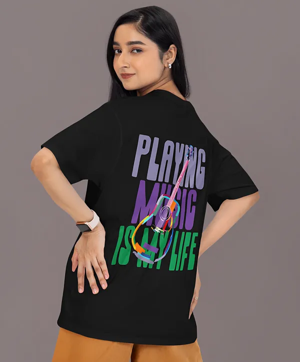 TOFFTEES_Premium_Black_Oversized_PlayMusic_Half_Sleeves_Women's_T-shirt_|_French_Terry_Fabric__(220_GSM)