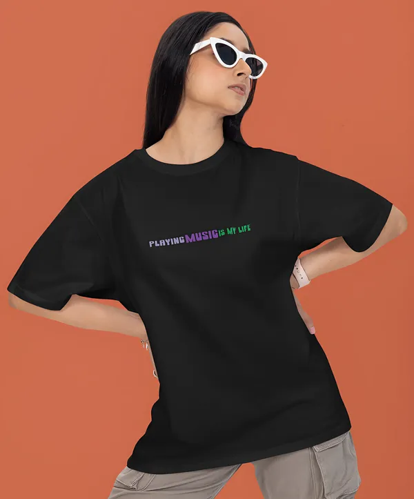 TOFFTEES_Premium_Black_Oversized_PlayMusic_Half_Sleeves_Women's_T-shirt_|_French_Terry_Fabric__(220_GSM)