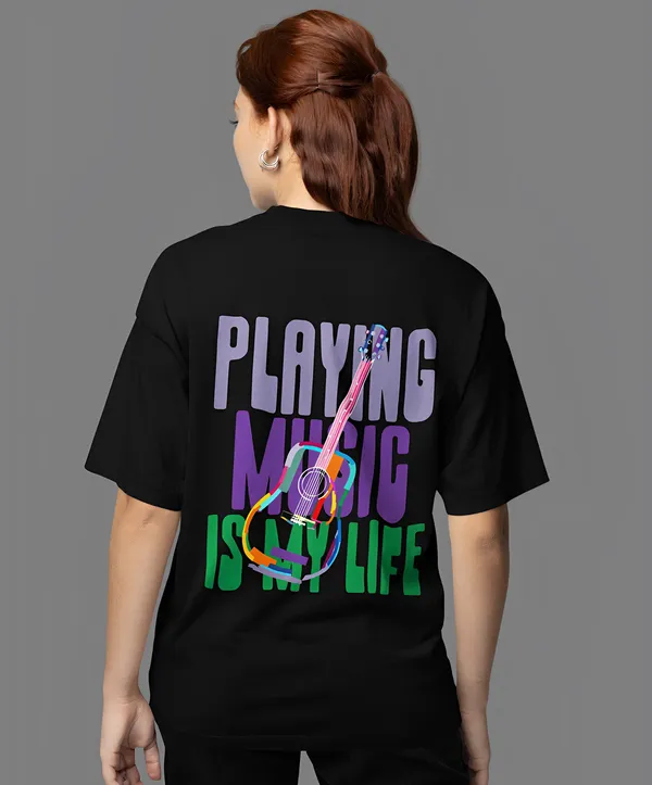 TOFFTEES_Premium_Black_Oversized_PlayMusic_Half_Sleeves_Women's_T-shirt_|_French_Terry_Fabric__(220_GSM)