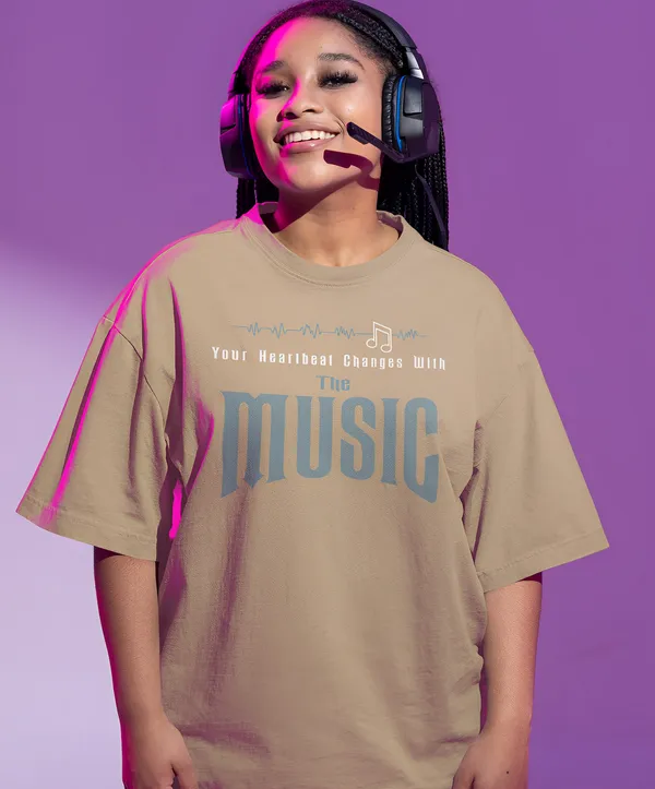 TOFFTEES_Premium_French_Terry_Fabric__(220_GSM)_Beige_Oversized_Heartbeat_Half_Sleeves_Women's_T-shirt