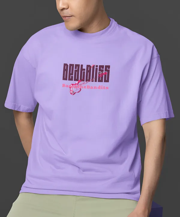 TOFFTEES_Premium_French_Terry_Fabric__(220_GSM)_Lavender_Oversized_Beatbliss_Half_Sleeves_T-shirt