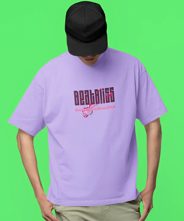 TOFFTEES_Premium_French_Terry_Fabric__(220_GSM)_Lavender_Oversized_Beatbliss_Half_Sleeves_T-shirt
