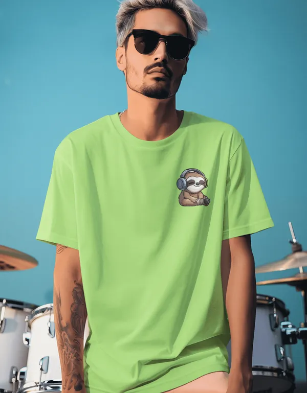 TOFFTEES_Music_Popular_Oversized_Feelthenote_Half_Sleeves_Parrot_Green_T-shirt_|___(200_GSM)
