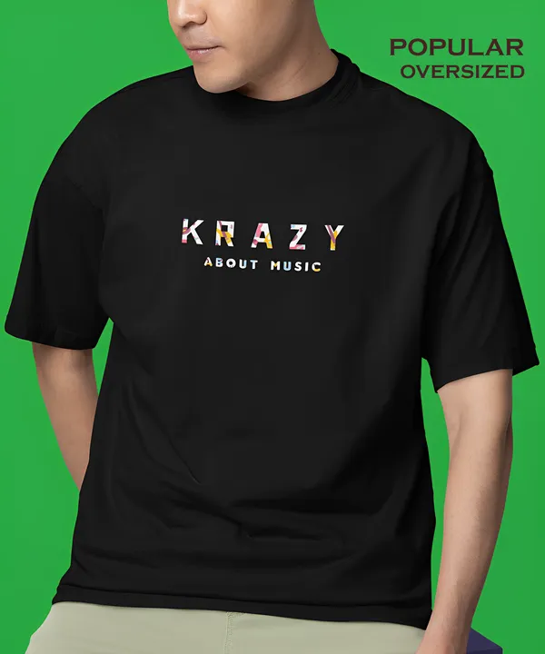 TOFFTEES_Popular_(200_GSM)_Oversized_Krazy_About_Music_Half_Sleeves_Black_T-shirt