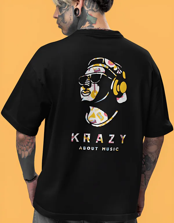 TOFFTEES_Popular_(200_GSM)_Oversized_Krazy_About_Music_Half_Sleeves_Black_T-shirt