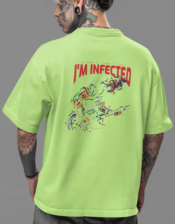 TOFFTEES_Music_Popular_Oversized_Infected_Half_Sleeves_Parrot_Green_T-shirt_|___(200_GSM)