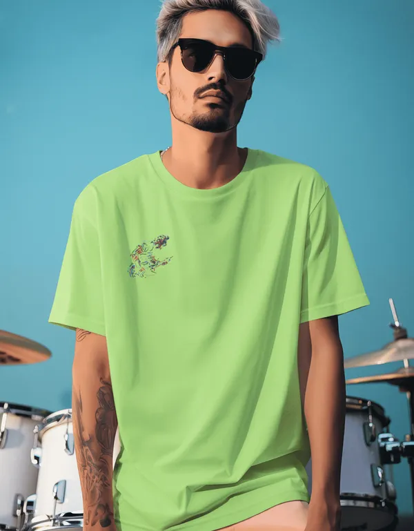 TOFFTEES_Music_Popular_Oversized_Infected_Half_Sleeves_Parrot_Green_T-shirt_|___(200_GSM)