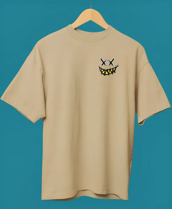TOFFTEES_Premium_Beige_Oversized_Smile_Half_Sleeves_T-shirt_|_French_Terry_Fabric__(220_GSM)