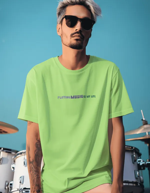 TOFFTEES_Music_Popular_Oversized_Playing_Music_Half_Sleeves_Parrot_Green_T-shirt