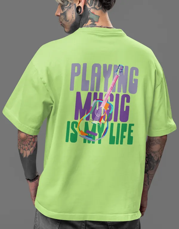 TOFFTEES_Music_Popular_Oversized_Playing_Music_Half_Sleeves_Parrot_Green_T-shirt