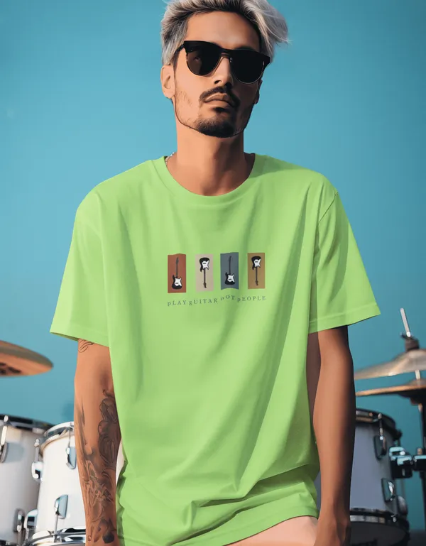 TOFFTEES_Music_Popular___(200_GSM)_Oversized_PlayGuitar_Half_Sleeves_Parrot_Green_T-shirt