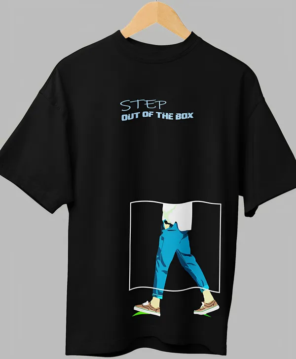 TOFFTEES_Premium_French_Terry_Fabric__(220_GSM)_Black_Oversized_Step_Out_Of_The_Box_Half_Sleeves_T-shirt
