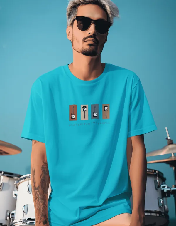 TOFFTEES_Music_Popular___(200_GSM)_Oversized_PlayGuitar_Half_Sleeves_Ocean_Blue_T-shirt