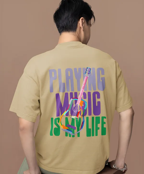 TOFFTEES_Premium_French_Terry_Fabric__(220_GSM)_Beige_Oversized_PlayingMusic_Half_Sleeves_T-shirt