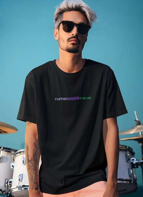 TOFFTEES_Music_Popular_Oversized_Playing_Music_Half_Sleeves_Black_T-shirt