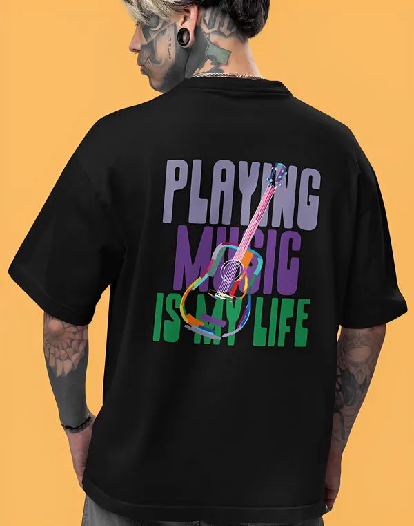 TOFFTEES_Music_Popular_Oversized_Playing_Music_Half_Sleeves_Black_T-shirt
