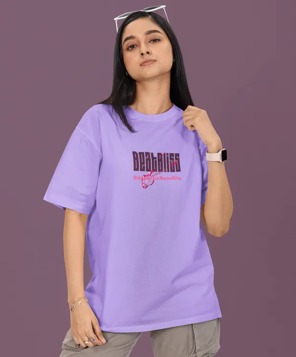 TOFFTEES_Premium_French_Terry_Fabric__(220_GSM)_Lavender_Oversized_Beatbliss_Half_Sleeves_Women's_T-shirt
