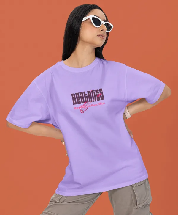 TOFFTEES_Premium_French_Terry_Fabric__(220_GSM)_Lavender_Oversized_Beatbliss_Half_Sleeves_Women's_T-shirt