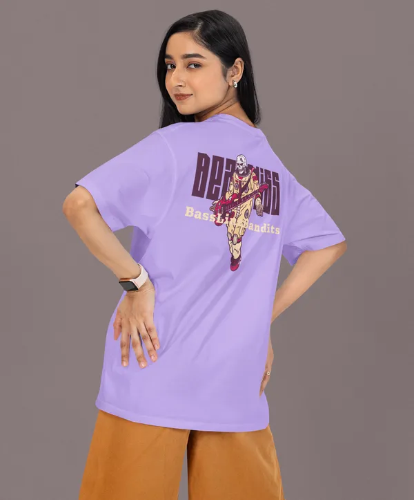 TOFFTEES_Premium_French_Terry_Fabric__(220_GSM)_Lavender_Oversized_Beatbliss_Half_Sleeves_Women's_T-shirt