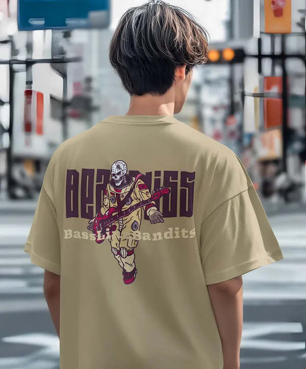 TOFFTEES_Premium_French_Terry_Fabric__(220_GSM)_Beige_Oversized_Beatbliss_Half_Sleeves_T-shirt