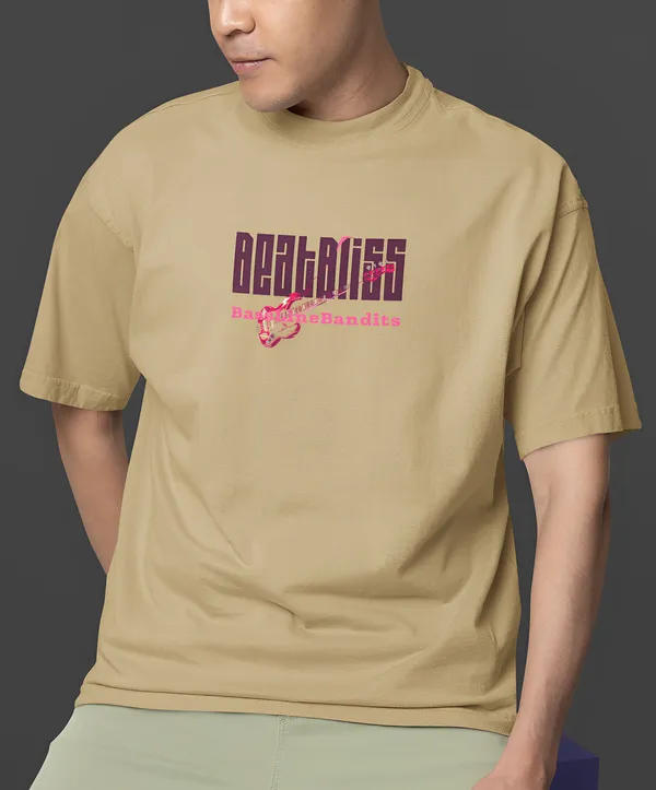 TOFFTEES_Premium_French_Terry_Fabric__(220_GSM)_Beige_Oversized_Beatbliss_Half_Sleeves_T-shirt