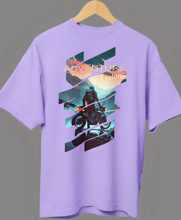 TOFFTEES_Premium_French_Terry_Fabric__(220_GSM)_Lavender_Oversized_Adventure_Explorer_Half_Sleeves_T-shirt