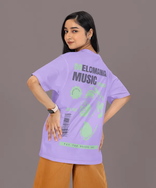 TOFFTEES_Premium_French_Terry_Fabric__(220_GSM)_Lavender_Oversized_Melomania_Half_Sleeves_Women's_T-shirt
