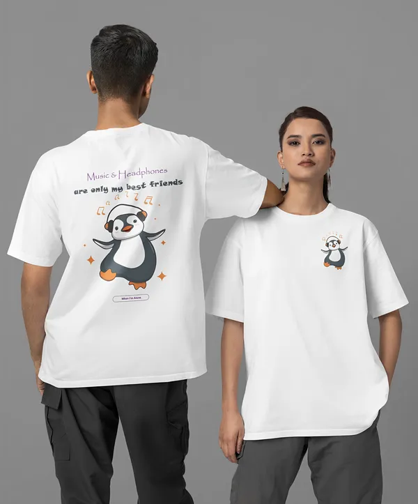 TOFFTEES_Premium_French_Terry_Fabric__(220_GSM)_White_Oversized_Music&Headphones_Half_Sleeves_Women's_T-shirt