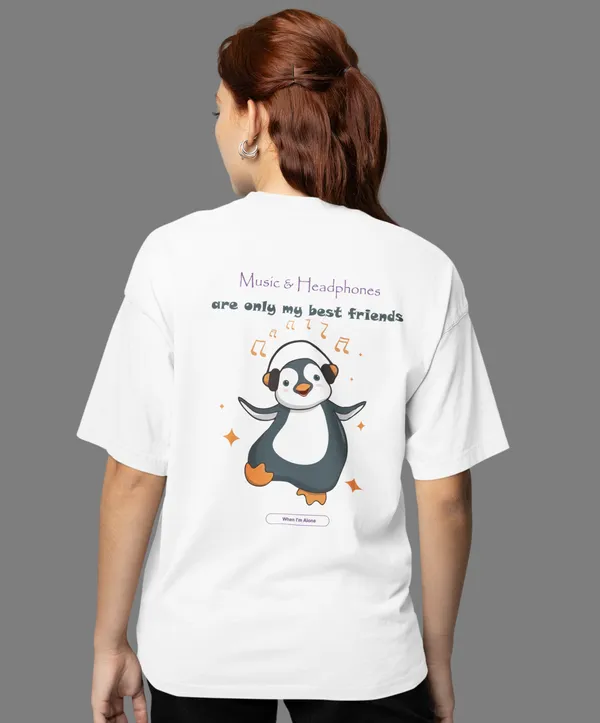 TOFFTEES_Premium_French_Terry_Fabric__(220_GSM)_White_Oversized_Music&Headphones_Half_Sleeves_Women's_T-shirt